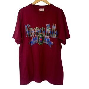 VTG Niagara Falls Cityscape T‎ Shirt Sz LG Made In CA Maroon SS Natural Wonder